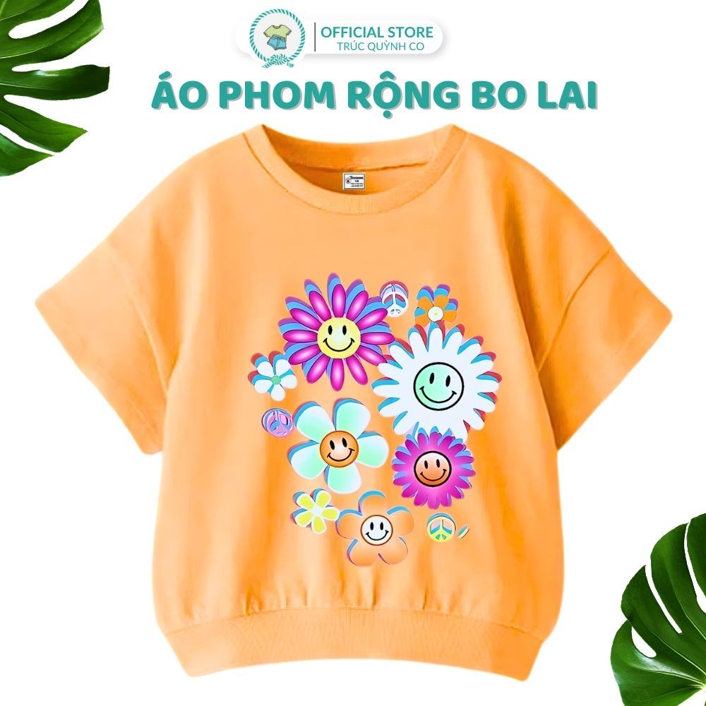 Áo Phông form Rộng Bo Lai Trúc Quỳnh Co- Chất Liệụ Cotton Cao Cấp Độ Tuổi: 2-15 tuổi