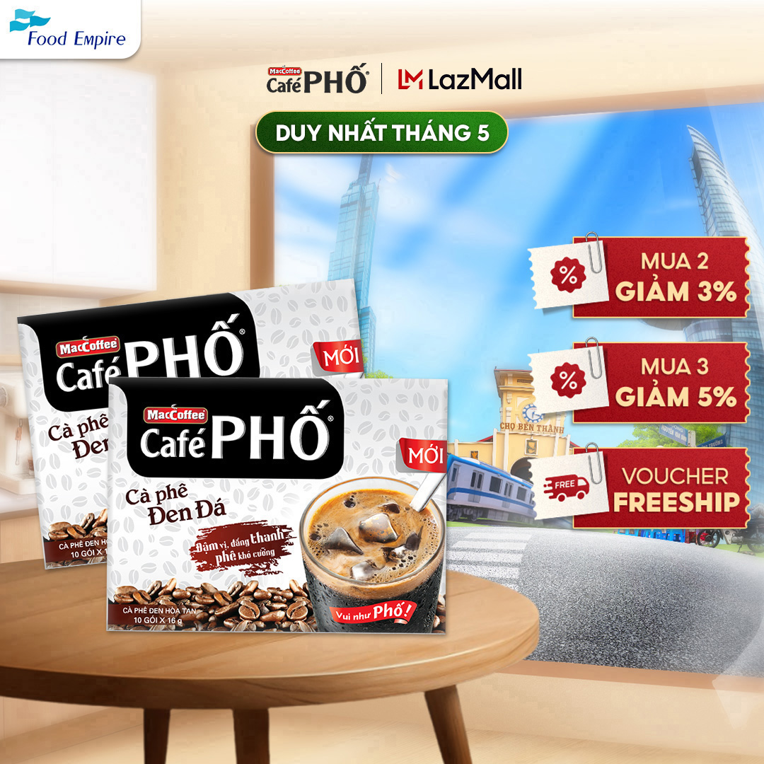 Combo 2 hộp Cà phê Phố Đen Đá - Maccoffee (hộp 10 gói x 16g)