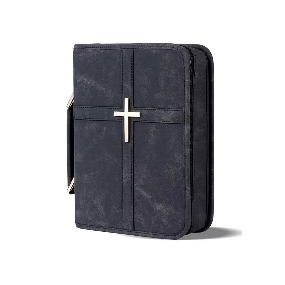 ONERVGY Dust-proof Vegan Leather Bible Cover Cross-themed with Phone Pocket Bible Carrying Case Classic Religious Style Bible Protective Book Holder Church Use