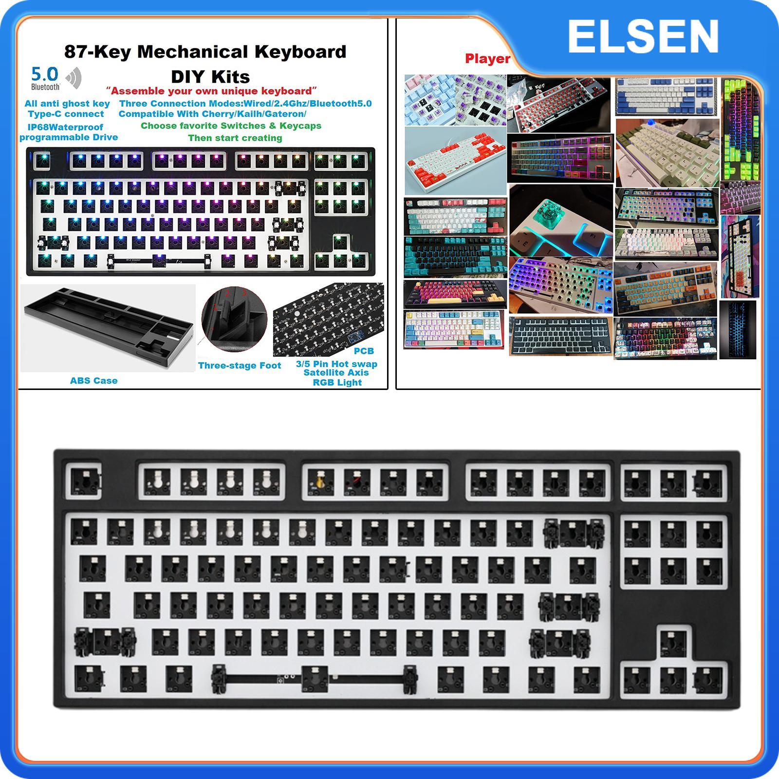 Elsen 87 key Bàn Phím Cơ Kit 80% TKL hot swappable chuyển đổi hiệu ứng ánh sáng RGB chuyển đổi Loại 