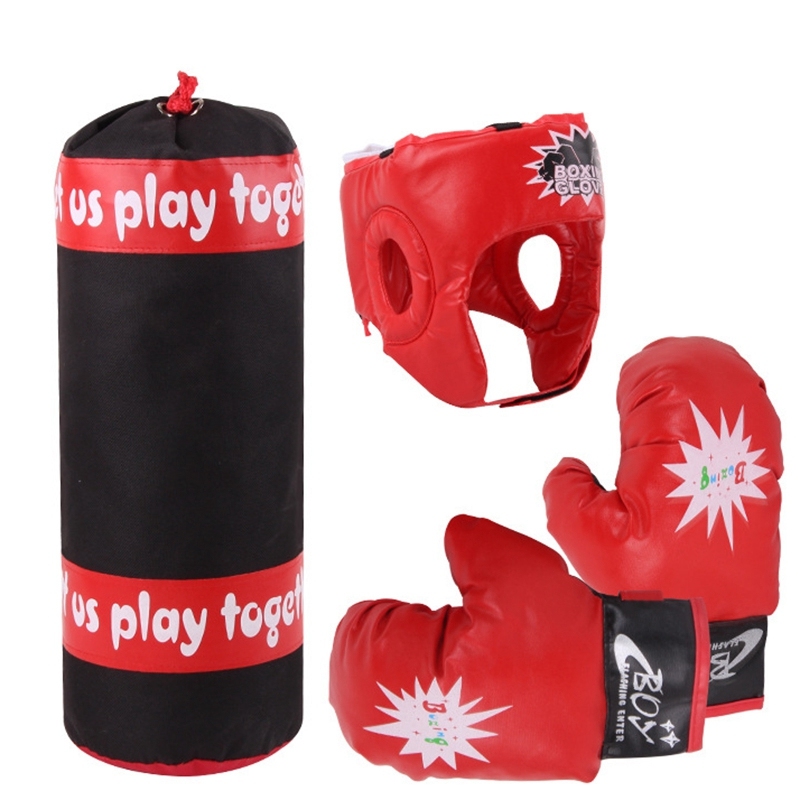 Childrens Boxing Gloves Hand Target Helmet Punching Bag Set Sanda Baffle Kid Fitness Boy Exercise Body Sparring Toy