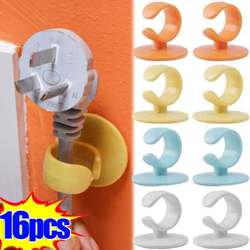 16 cái phích cắm điện lưu trữ chủ sở hữu đấm miễn phí ổ cắm Móc Treo Tường Gắn dây nguồn giá đỡ bảo vệ lưu trữ nhà tổ chức