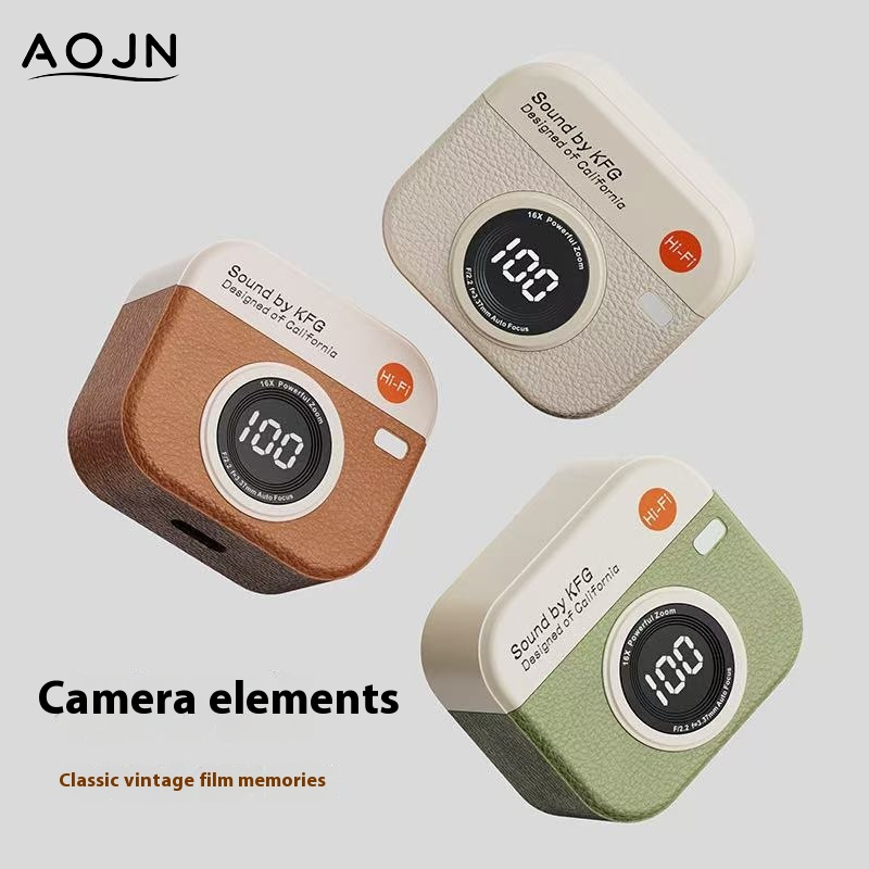 AOJN หูฟังบลูทูธ หูฟังบลูทูธไร้สายดีไซน์กล้องวินเทจ มีการยกเลิกเสียงรบกวนและแบตเตอรี่ยาวนาน