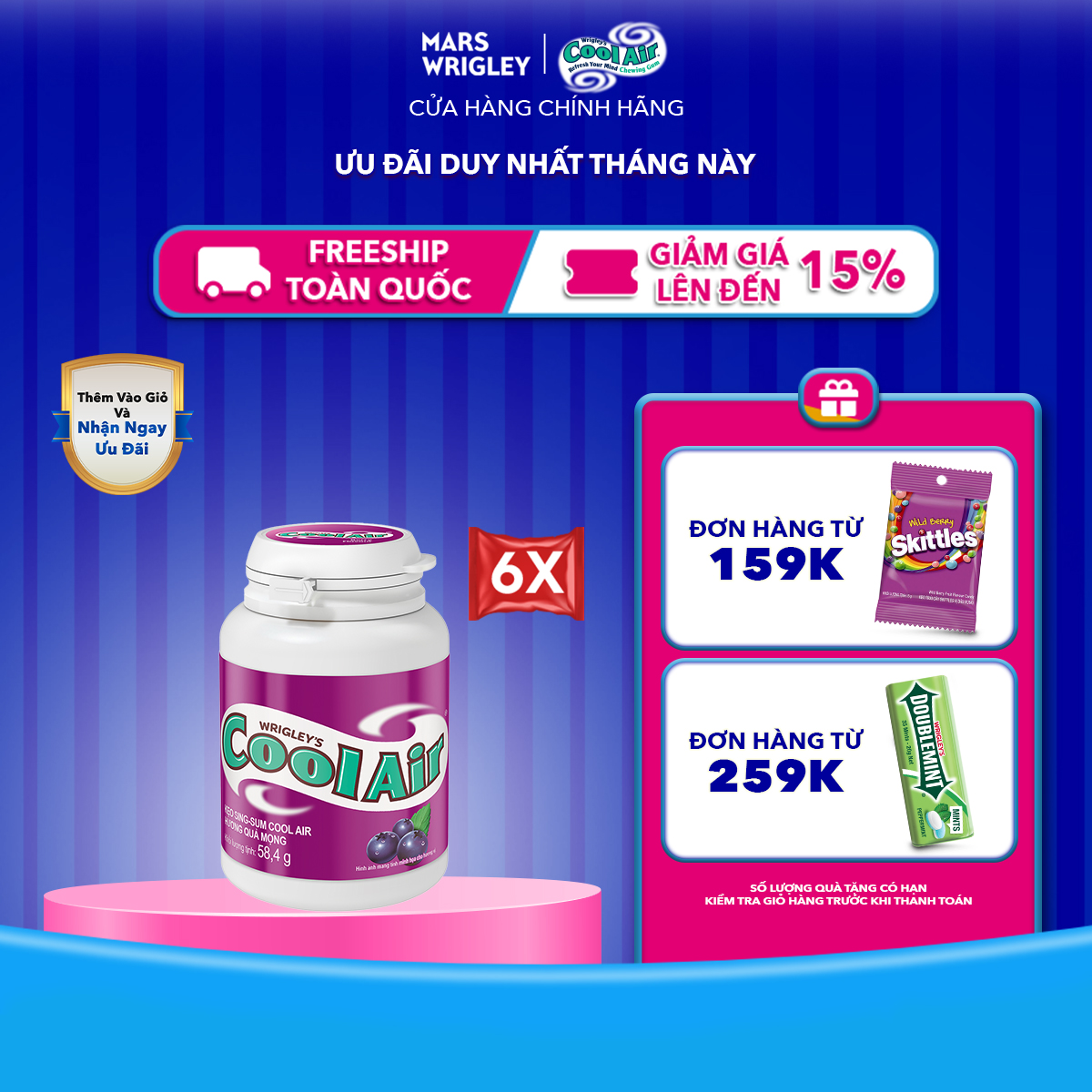  Combo 6 hũ Kẹo sing-gum Cool Air hương quả mọng hũ 38 viên 
