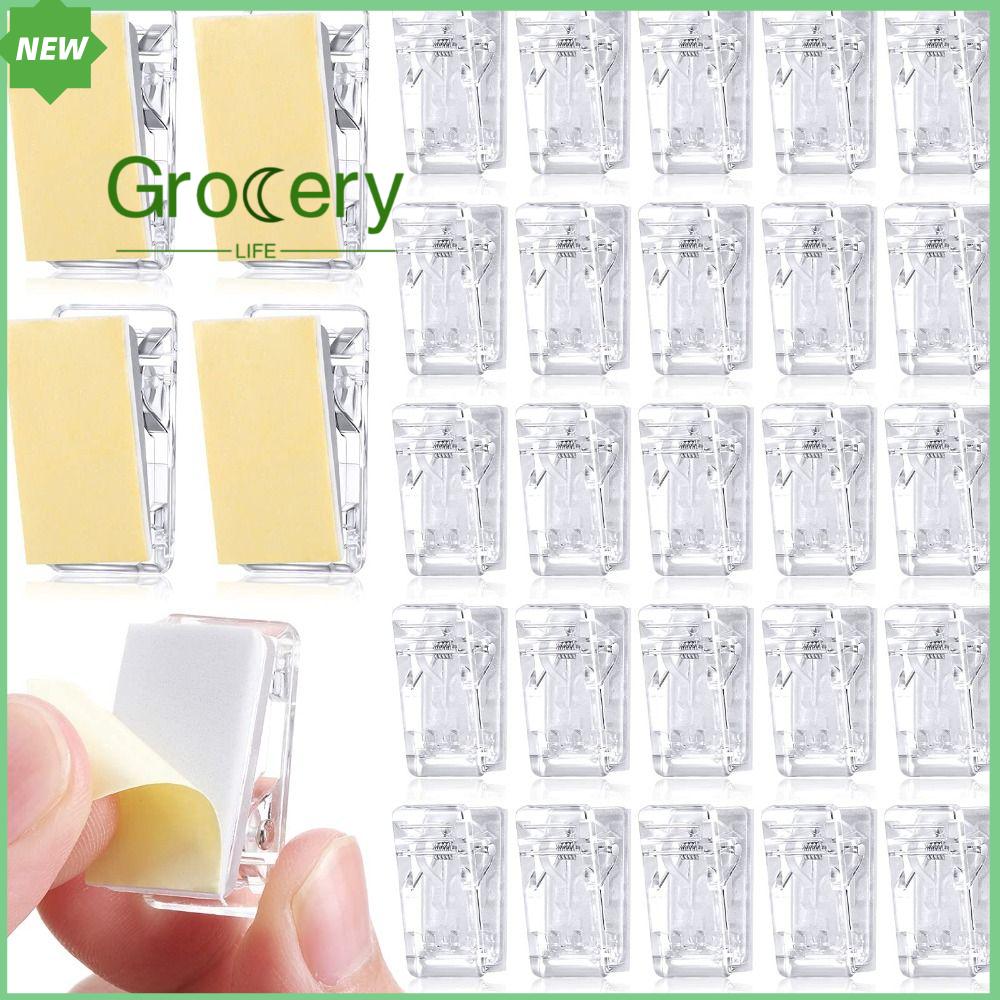 GROCERY LIFE 30PCS Tự dính Kẹp Tấm thảm treo tường Trong suốt Áp phích ảnh tường Kẹp ảnh  Acrylic Kẹp dính Ứng dụng gia đình