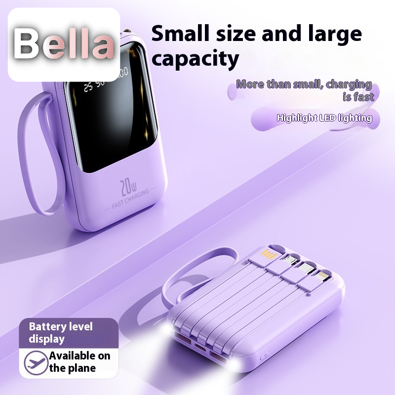 Bella mini pin sạc dự phòng với bốn được xây dựng trong cáp, 20000mAh dung tích lớn đồ sạc di động