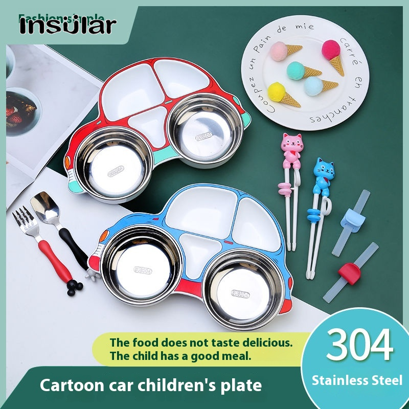Insular Cartoon Car Stainless Steel Kids Divided Plate Set for Toddlers ราคา 182 บาท*ส่งฟรี