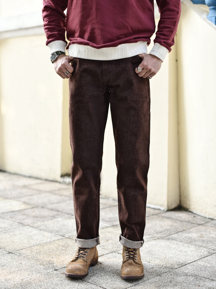 AQLKY Saucezhan Men Jeans Brown Jeans Men Jeans Trousers Selvedge Denim Jeans for Men Taper Fit Mens Jeans vintage 13.8 Oz FGUOP · v2