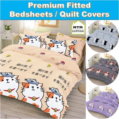 Cute Designs - Premium Fitted Bedsheet Set with Pillow and Bolster Case / Quilt Cover / Duvet Cover
