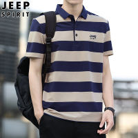 จี๊ป สปิริต 1941 ESTD เสื้อยืดแขนสั้นผู้ชาย 2025 ฤดูร้อนใหม่ เสื้อโปโลผู้ชายแบบสบาย ปกพับบาง ลายทาง เสื้อผู้ชาย