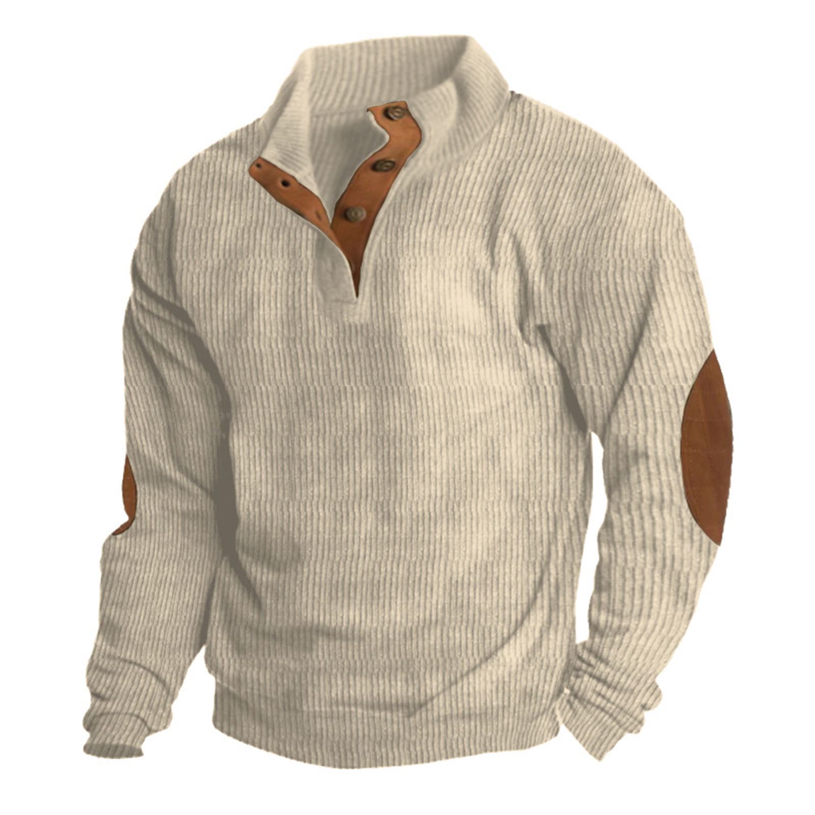 Versatile Pullover Top Men's Retro Button Patchwork Sweater Classic Stand Collar Pullover for Autumn Winter Versatile456_voghion.com