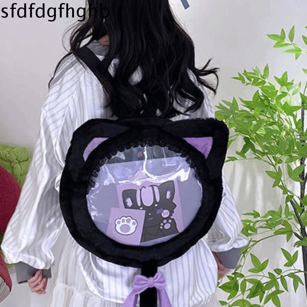 SFDFD Túi đeo chéo Túi đeo vai hình mèo dễ thương Phong cách học đường Phong cách Nhật Bản Túi đựng itabag trong suốt Dễ thương Đồ chơi nhồi bông Ba lô vải nhung lông Nữ