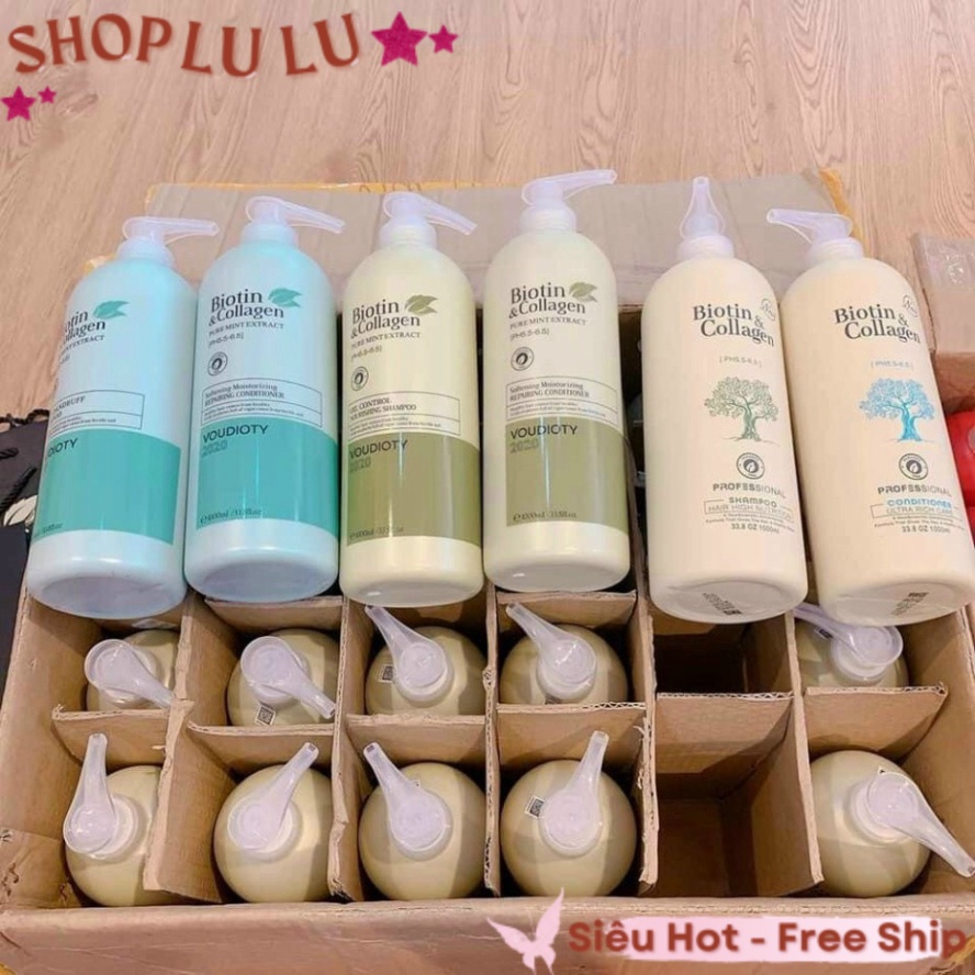 (LL) Cặp Dầu Gội Xả BIOTIN & COLLAGGEN Mẫu Mới Trắng, Xanh Dương , Vàng , Xanh Lá 1000ml Khử Gàu , Mềm Mượt , Phục Hồi Tóc