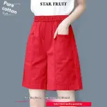 STAR FRUIT Cotton cao-eo quần short giản dị cho phụ nữ với túi thiết kế