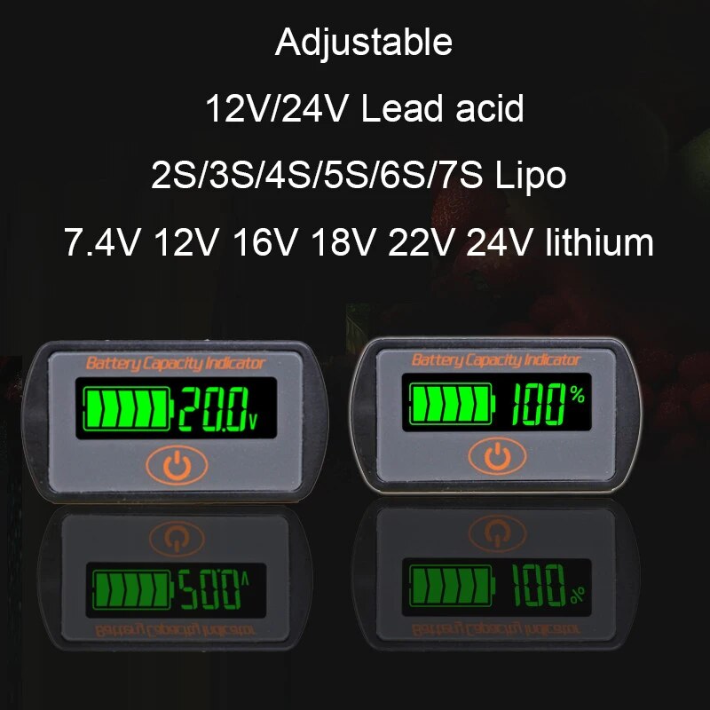 Bán đèn flash kiểu dáng đẹp có thể điều chỉnh 2S 3S 4S 5S 7S chỉ số Lithium ly7 12V 24V axit chì Li-ion chì-axit Ebike Vôn kế Tester LCD