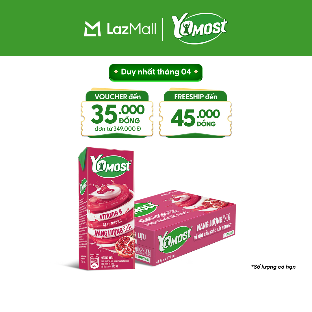 Thùng 48 Hộp Sữa Chua Lên Men Tự Nhiên Yomost Hương Lựu 170ml (48x170ml)