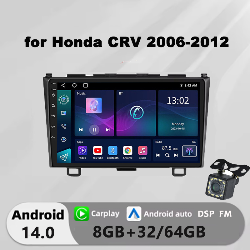 Honxun 8GB+64 android head unit for Honda CRV CR-V 2006-2012 player 2din stereo multimedia carplay touch screen monitor with rear camera FM GPS dsp wifi navigation ราคา 3,810 บาท*ส่งฟรี