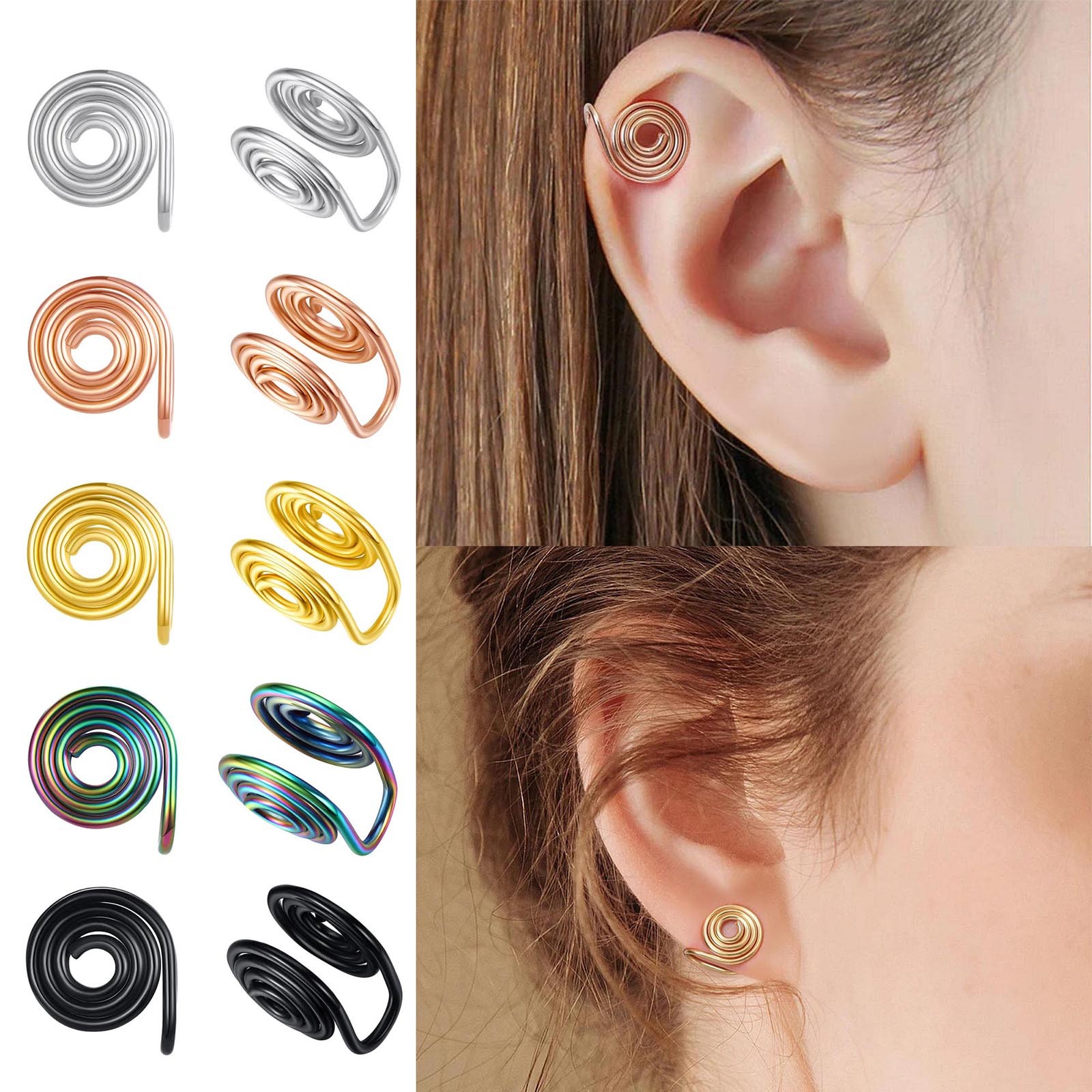 Retro Đa Vòng Tròn Surround Tai Bông Tai Phim Hoạt Hình Đĩa Khuyên tai Cho nữ phụ nữ không xỏ Lúa Mì Tai Bông Tai quấn còng Bông Tai Cho Phụ Nữ Dễ Thương Bông tai hợp thời trang