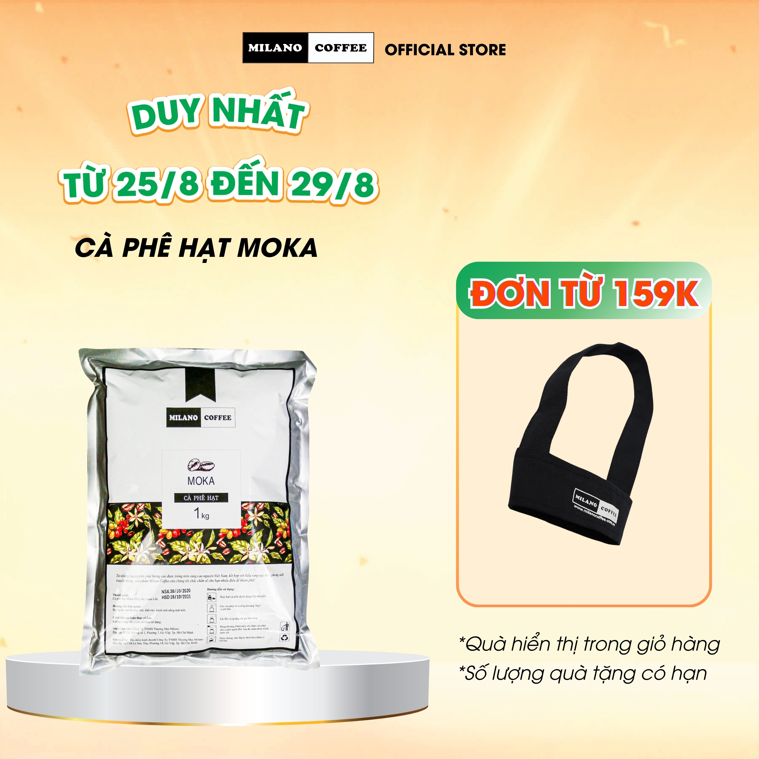 Cà phê Milano loại cà phê hạt Moka 1kg