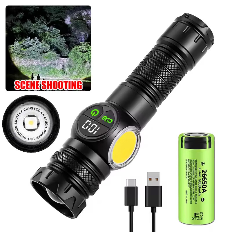 S2305 Powerful LED Flashlight White Laser Tactical Flash Light USB Rechargeable Zoom Torch Long Range Camping Lantern