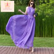Bohemian Solid Color Chiffon Maxi Dress for Vacation