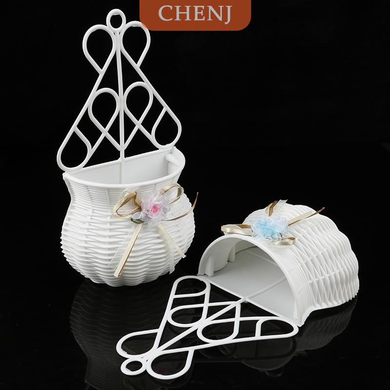 [COD] CHENJ แจกันตะกร้าใส่ดอกไม้หวายเทียมแขวนผนังแบบ DIY สำหรับสวน