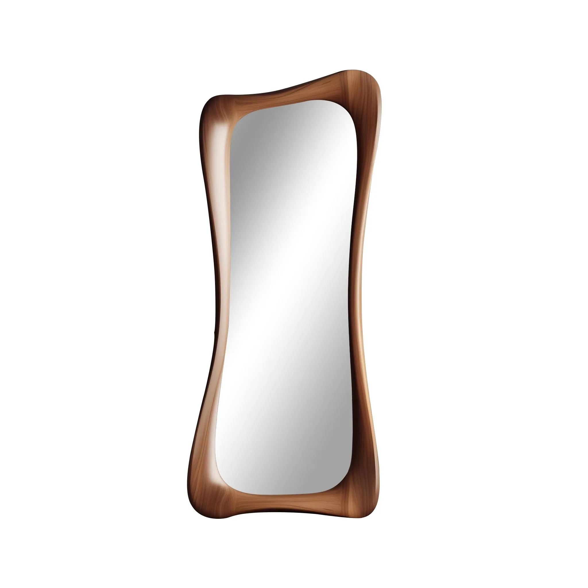 French Light Luxury Decorative Mirror Outfit Shop Full-length Mirror R Art Style Walnut Wood Irregular Frame Mirror 60x160cm