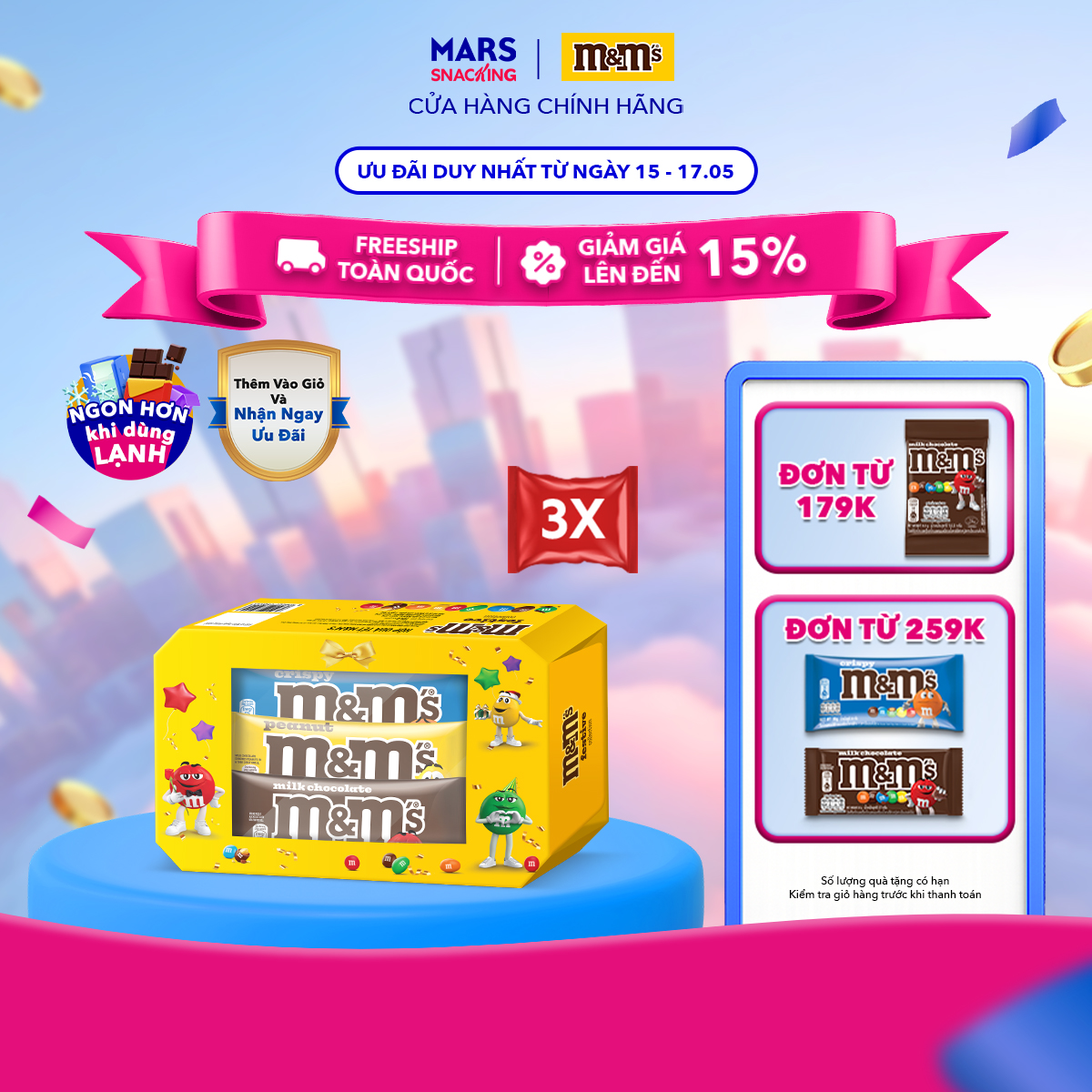 [DEAL SỐC] Combo 9 Gói Kẹo Socola MM's mix vị 2 Hộp x 104g (2x sữa 37g, 2x đậu phộng 37g, 2x crispy giòn 30g)