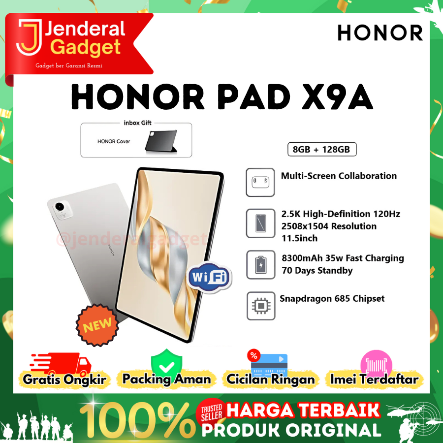 Honor Pad X9A 8/128GB Wifi Garansi Resmi Indonesia ( FREE KEYBOARD ) Harga 3,999,000 rupiah*Gratis Ongkir