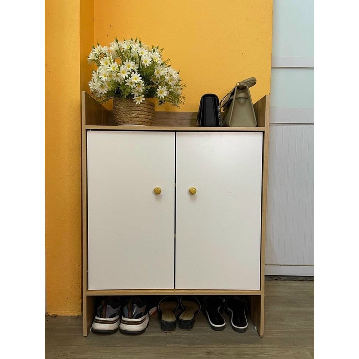 Tủ Giày Gỗ 2 Cánh Trắng, Kệ Để Giày Dép Sang Trọng Chất Liệu Gỗ MDF Tuyển Chọn