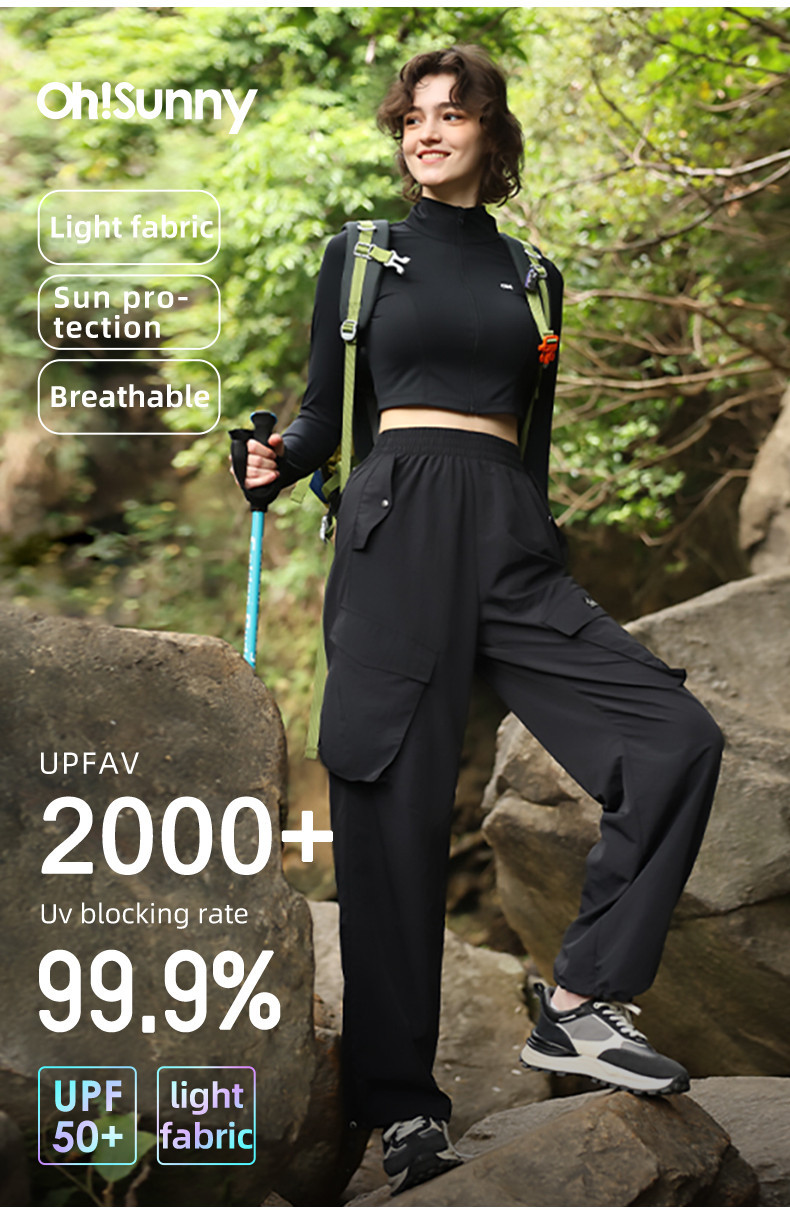 Ohsunny Cargo Pants Multi Pockets Women's Sunscreen High Waisted Wide Leg Casual Trousers Hiphop Street Tide UPF50+ · v2