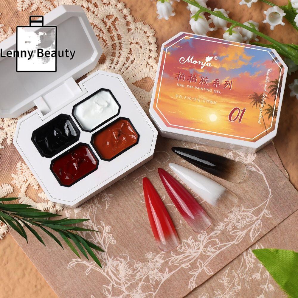 LENNY 4 màu Sơn móng tay gel ombre 4 trong 1 Pat Độ bão hòa cao Móng tay kiểu Pháp Gel vẽ tranh gradient Phụ kiện làm móng Sơn bóng Tự làm móng tay Pháp Phụ nữ