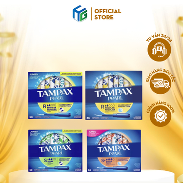 [Hàng Mỹ] Băng vệ sinh dạng ống Tampax Pearl Regular / Super (Hộp 18/36/50 ống) - Hàng Mỹ