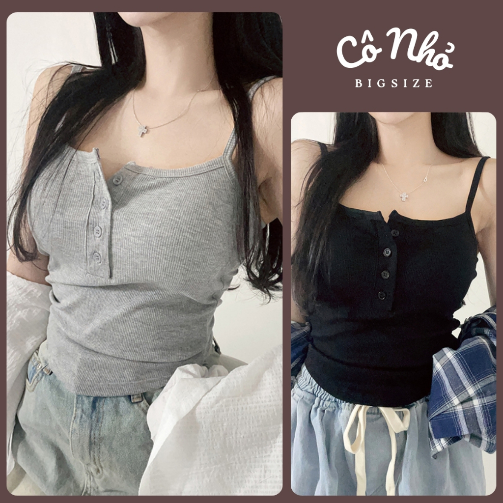 Áo Dây Nữ Kiểu Croptop Sành Điệu Phối Nút Vải Thun Gân Co Giãn Mặc Mát CÓ BIGSIZE G171