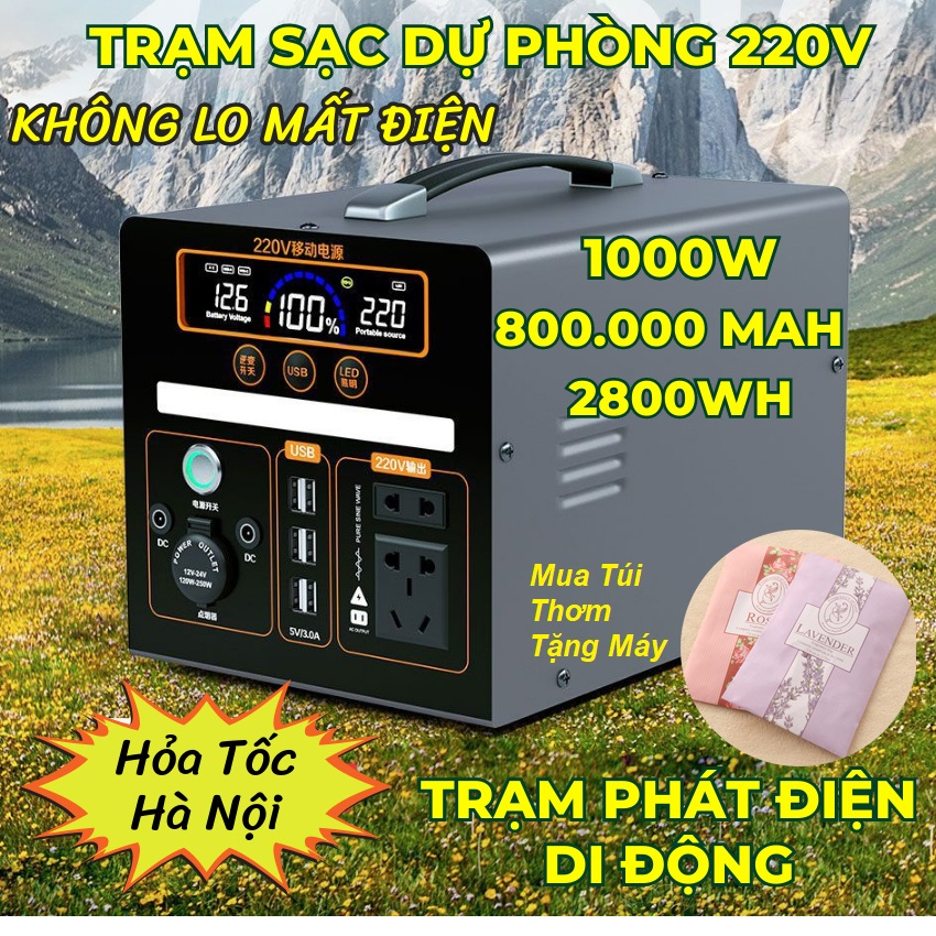 Túi thơm Tặng Trạm Sạc Dự Phòng 220V, Trạm Điện Di Động Pin Dung lượng 800.000 Mah(2800Wh), Bộ Lưu Đ