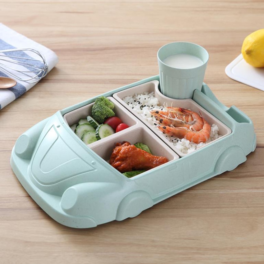 1 Bộ sáng tạo hình dạng hình hoạt hình trên ô tô Đĩa em bé, sợi tre PP tấm Bát cup, quà tặng cho bé bộ đồ ăn, Kid Ăn đĩa ăn tối