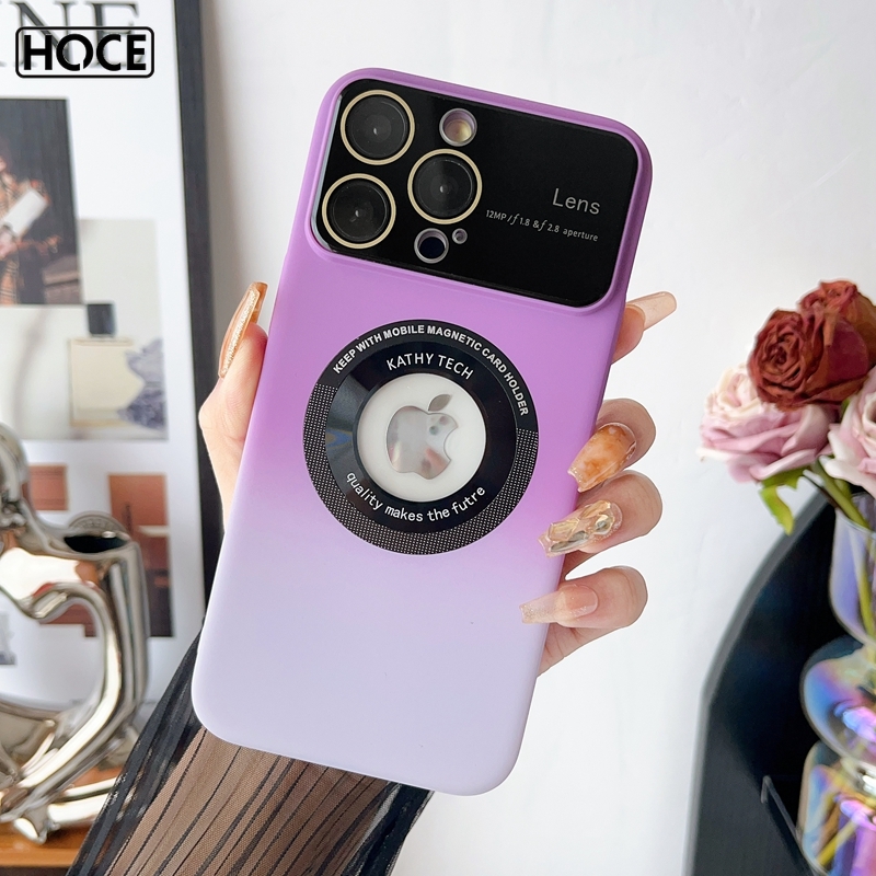 HOCE Gradient Big Window Expose Logo Phone Case For iPhone 11 12 13 14 15 Pro Max 15 14 Plus Lens Protection Cases Shockproof Cover