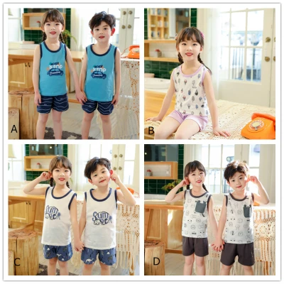 2-8Y Kids Cotton Short Sleeve T-shirt+Shorts Baby Boys Girls Summer Cute Vest 2Pcs/Set