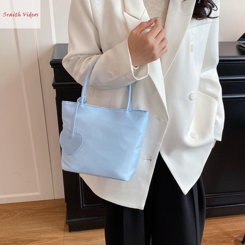 SRAITH Phong cách Hàn Quốc Túi Tote bằng Nylon Màu đơn sắc Có  Dây Chuyền Hình Trái Tim Túi đeo vai vải Oxford Nhẹ Dung lượng lớn Túi đeo nách Các cô gái