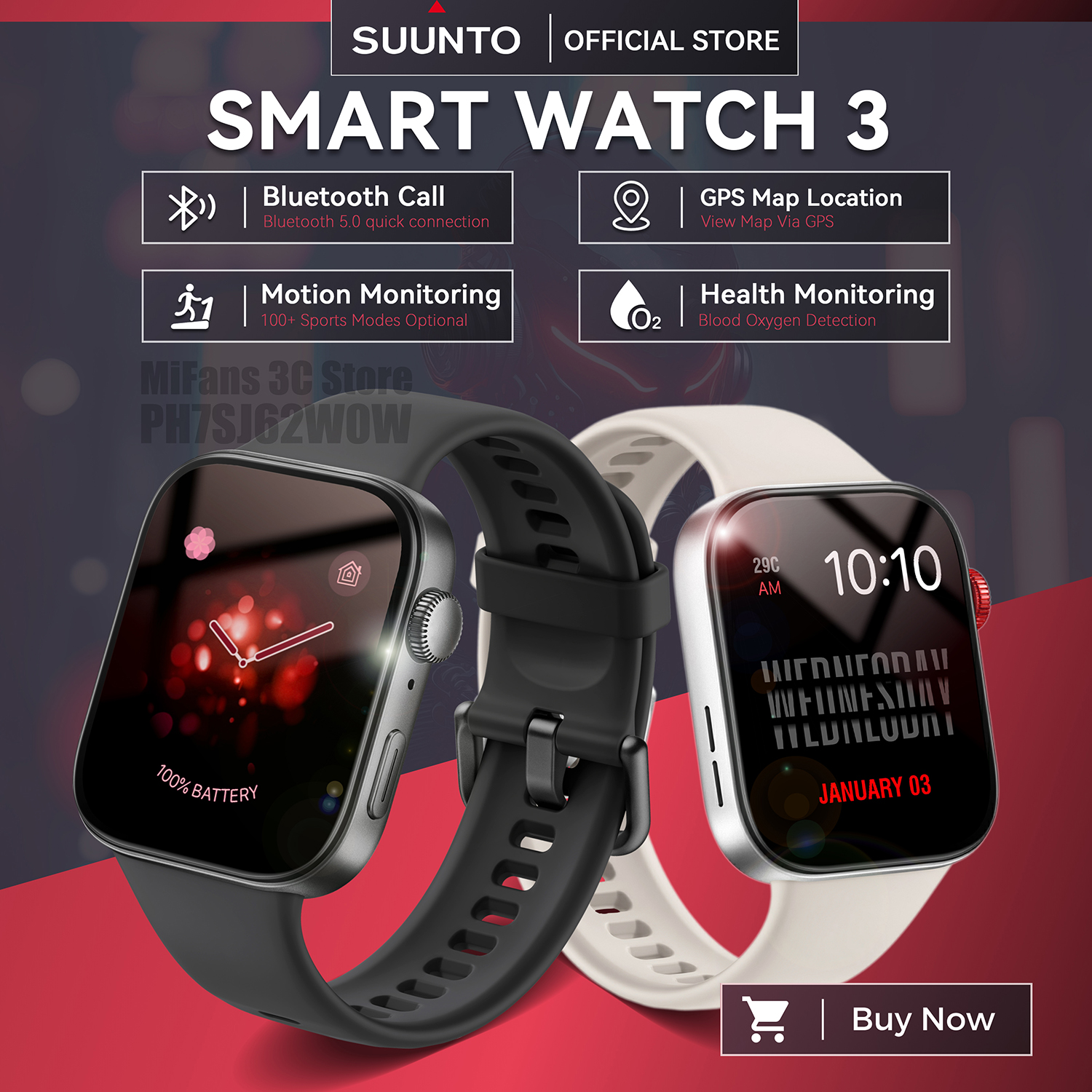 Suunto Smart Sports Watch With Silicone Strap Charging Dock