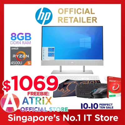 【Free MS Office】Express Delivery | HP All-In-One 24-DP0000D Pearl White| 24inch FHD IPS 3side edgeless | AMD Ryzen 5 4500U | 8GB DDR4-3200 | 512GB SSD | 3Y HP Onsite Warranty