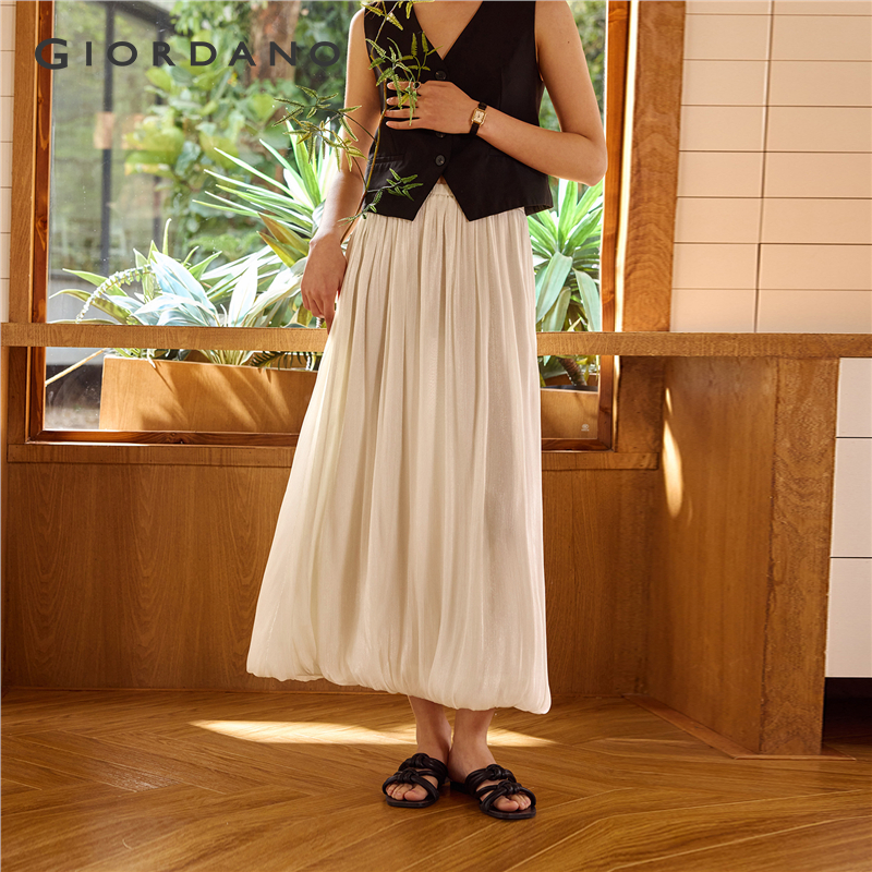 GIORDANO Women Skirts Pearlescent Double Layer Bubble Long Skirts Elastic Waist Gentle Fashion Casual Long Skirts 18465906 ราคา 1,063 บาท*ส่งฟรี