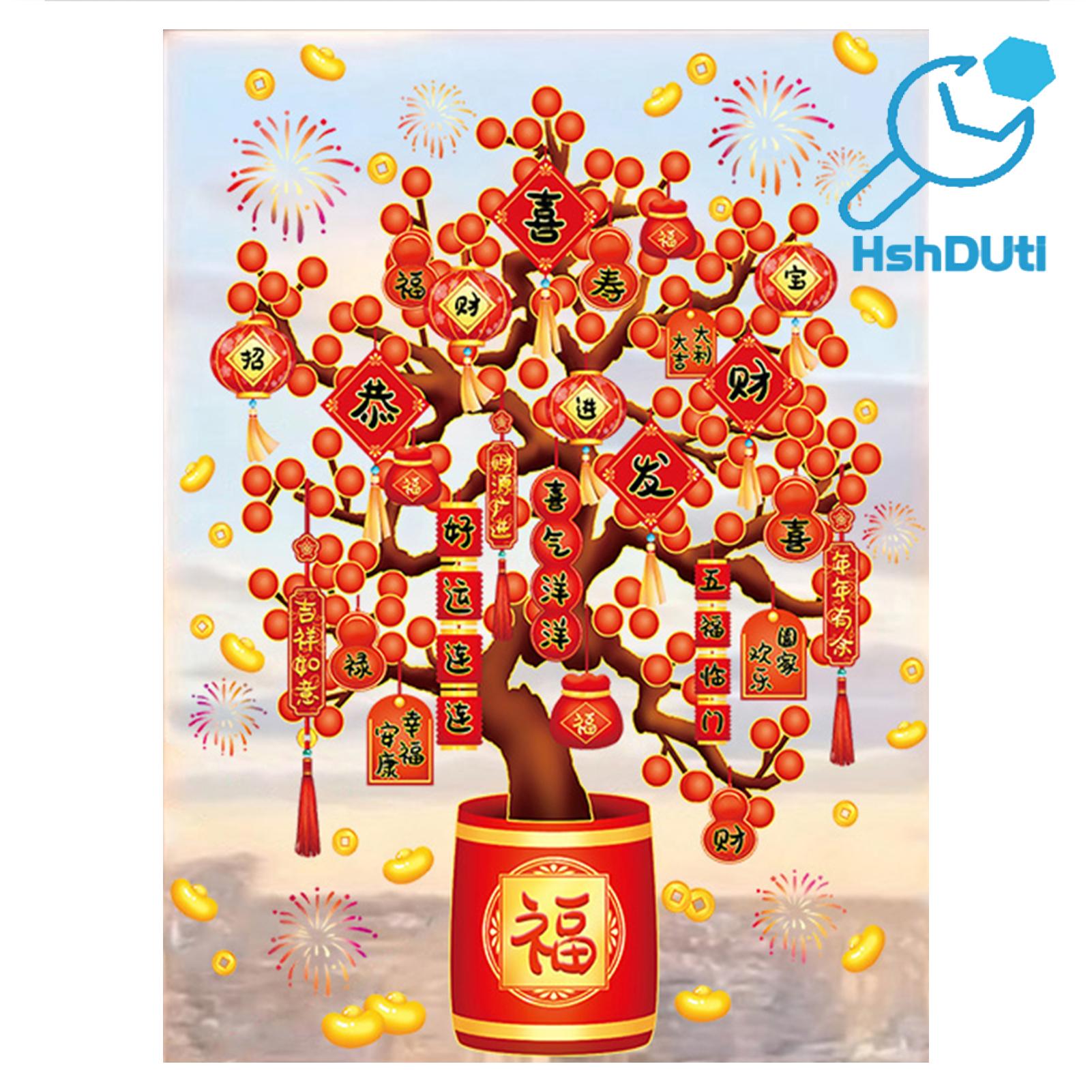 Fosdpa1 Glass Door Sticker Window Stickers Dragon Year Blessing Stickers Electrostatic Cartoon Fu Decals Spring Festival Decorations Lunar New Year Supplies Chinese New Year Window Clings