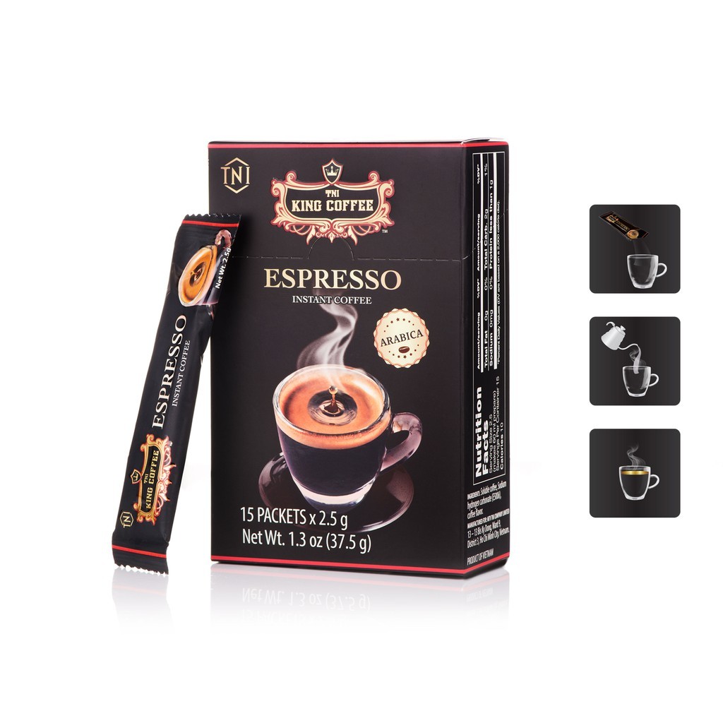 Cà phê đen hoà tan espresso tni king coffee hộp 37.5gr