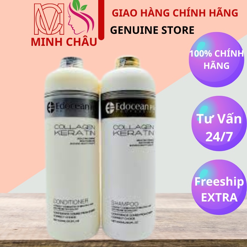 Cặp dầu gội xả Edocean Plus Collagen 500ml & 1000ml | Phục Hồi Tóc Hư Tổn, Chống Rụng Tóc.