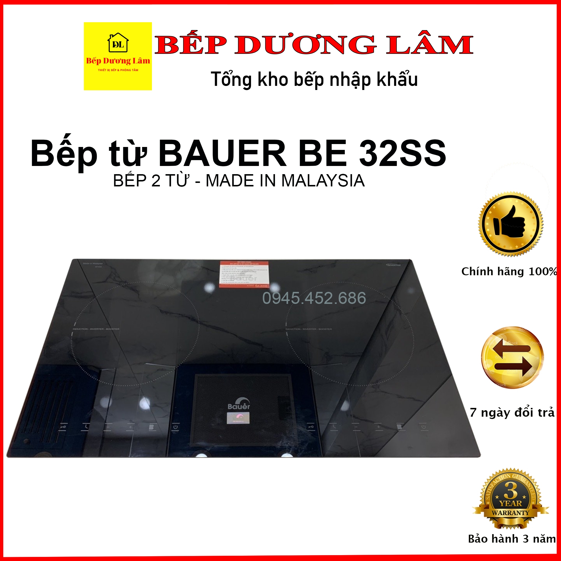 Bếp từ đôi Bauer BE 32SS TẶNG HÚT MÙI CAO CẤP - Bếp từ đôi nhập khẩu