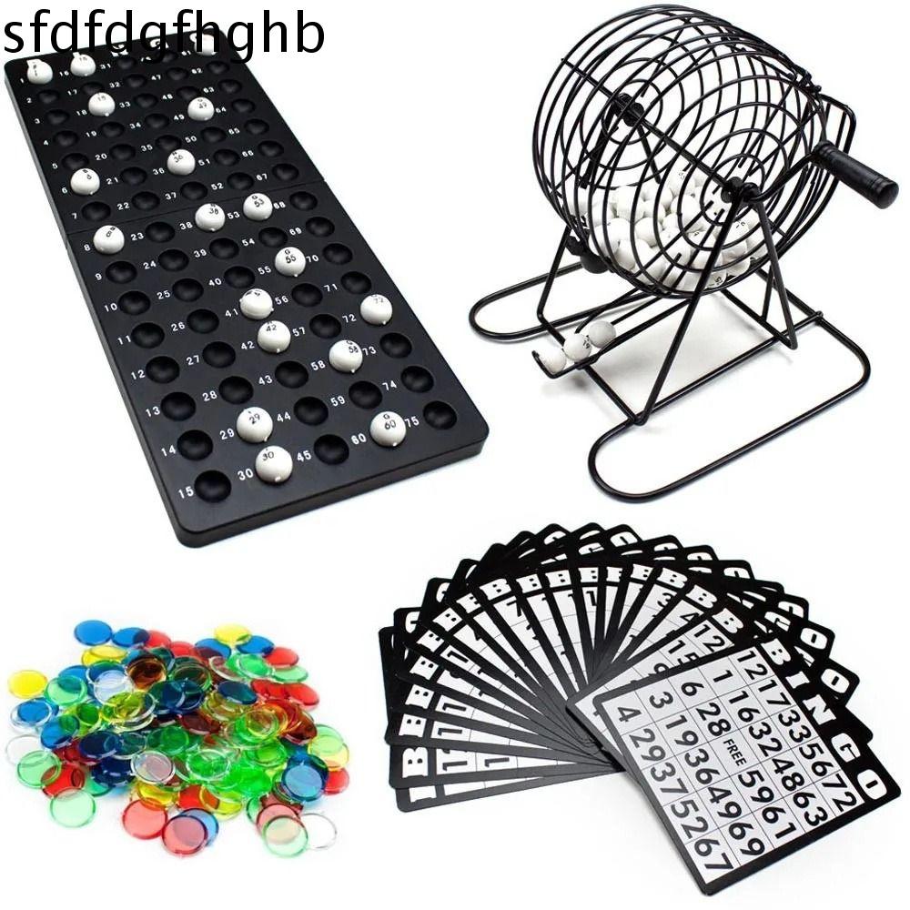 SFDFD Với 75 quả bóng Máy chơi Bingo Bút đánh dấu 150 18 thẻ Lồng Bingo cổ điển Hoạt động ngày lễ Kim loại Lồng trò chơi Bingo Quà tặng giáng sinh