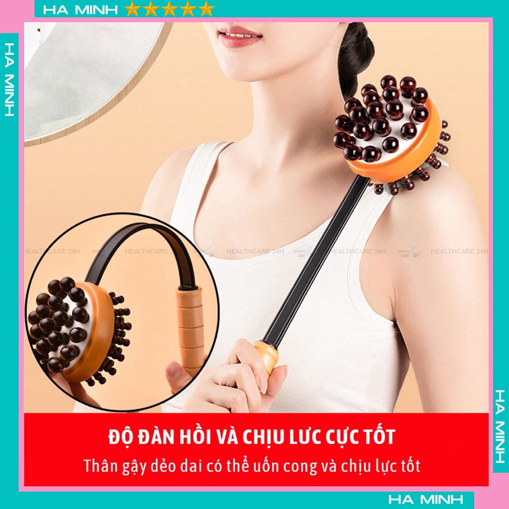 Gậy đấm lưng bằng gỗ massage gãi ngứa cơ thể, Heathcare24h M104, cây đấm lưng thư giãn đa năng, tay cầm chắc chắn