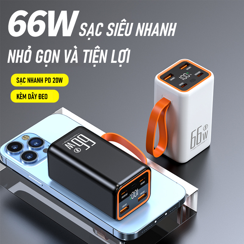 Bộ sạc dự phòng 66W mới Sạc nhanh 50000 mAh Công suất lớn Mini nhỏ gọn Điện thoại di động ngoài trời sạc kho báu PD 20W Kèm 4 Đầu Sạc Siêu Tiện Lợi