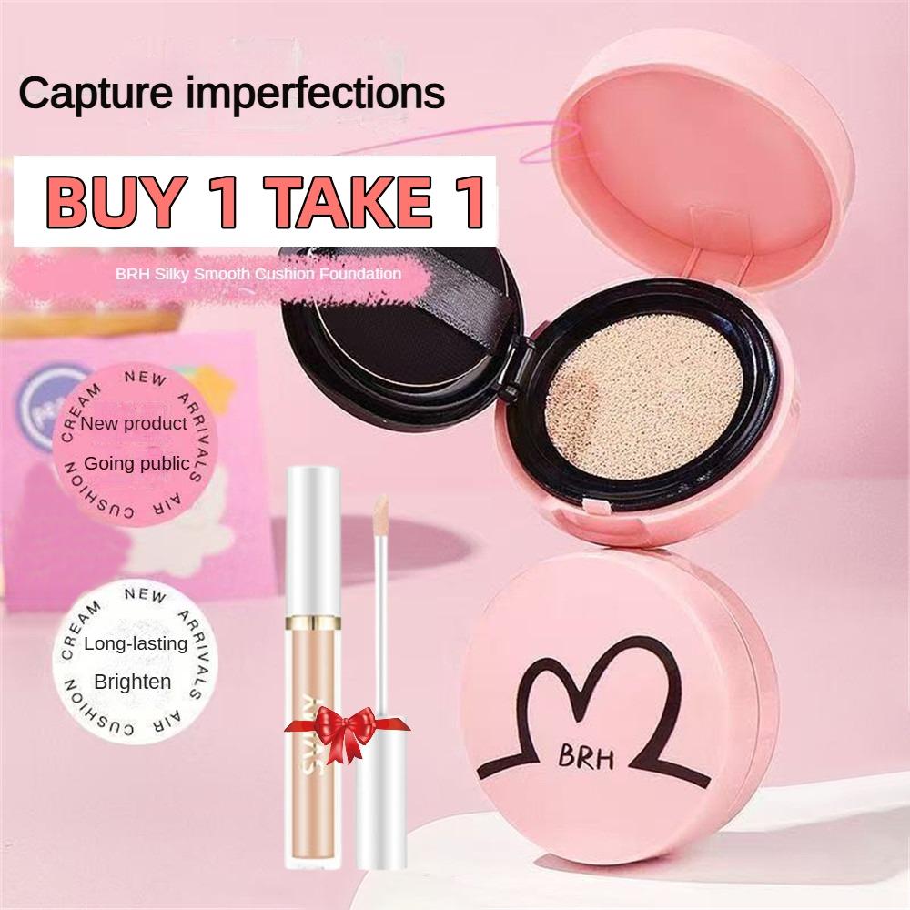KUESICR 【ซื้อ 1 แถม 1】BRH Moisturizing Foundation Air Cushion BB Cream Natural Beige Brightening Powder Makeup For Light Neutral Skin Tone Coverage Waterproof BB Foundation Beauty Cosmetics ราคา 31 บาท*ส่งฟรี